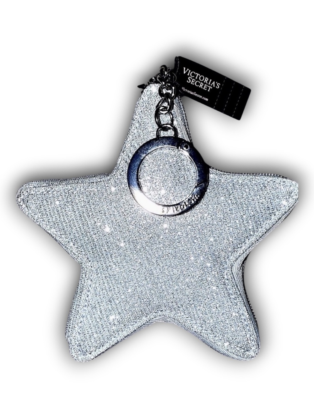 VICTORIA'S SECRET | Silver Star Keychain Bag Pouch NWT | Metallic Shimmer